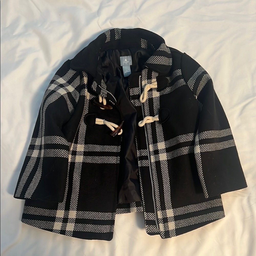 Baby Gap Black and White Plaid Toggle Coat